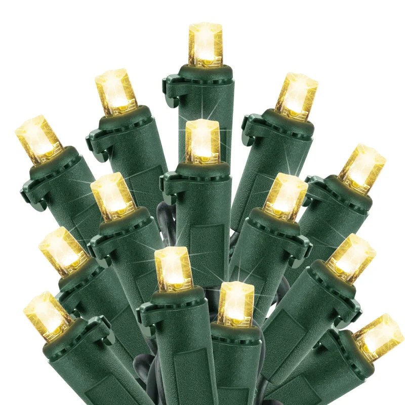 Christmas Jolly Spirit F5 Concave Mini Lights, LED Bulbs on Green Wire