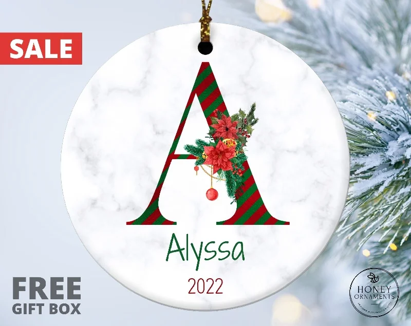 Christmas Red And White Family Christmas Ornament, Personalized Name Ornaments, 2023 Custom Initial Ornament, Christmas Decoration Gift, Monogram Alphabet Ornament