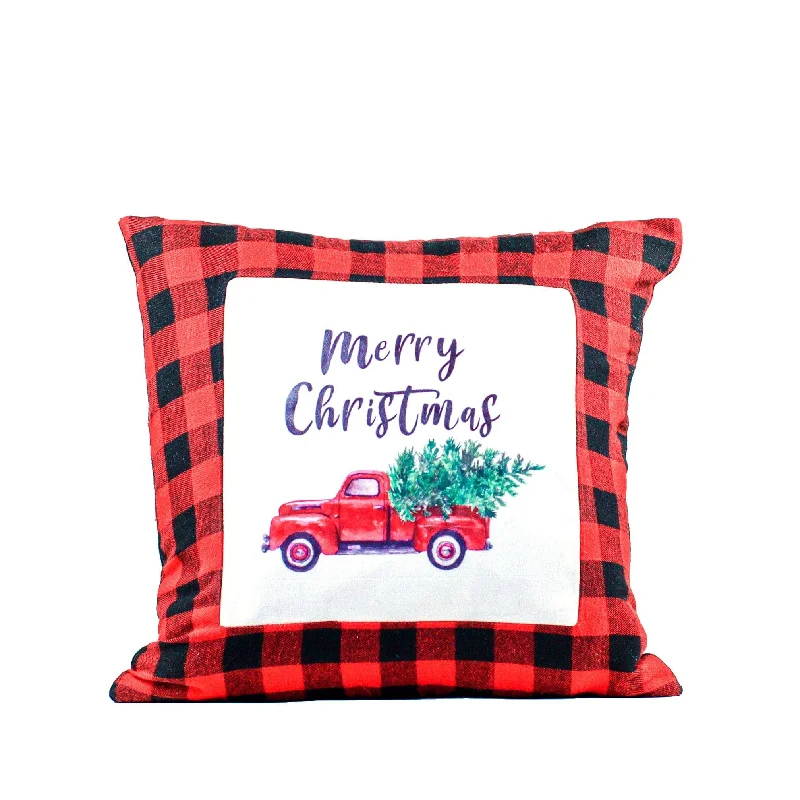 Christmas Storytelling Night Farmhouse red truck buffalo plaid cushion Cover
