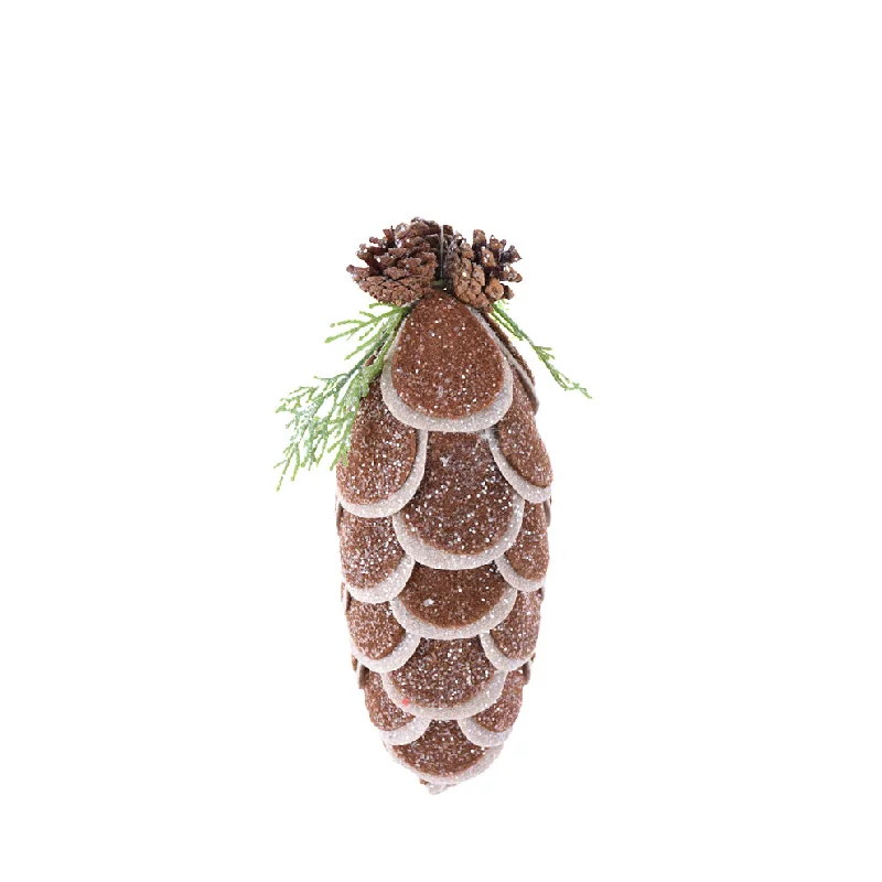 Christmas Village Scene Felt Pinecone Ornament - Brown