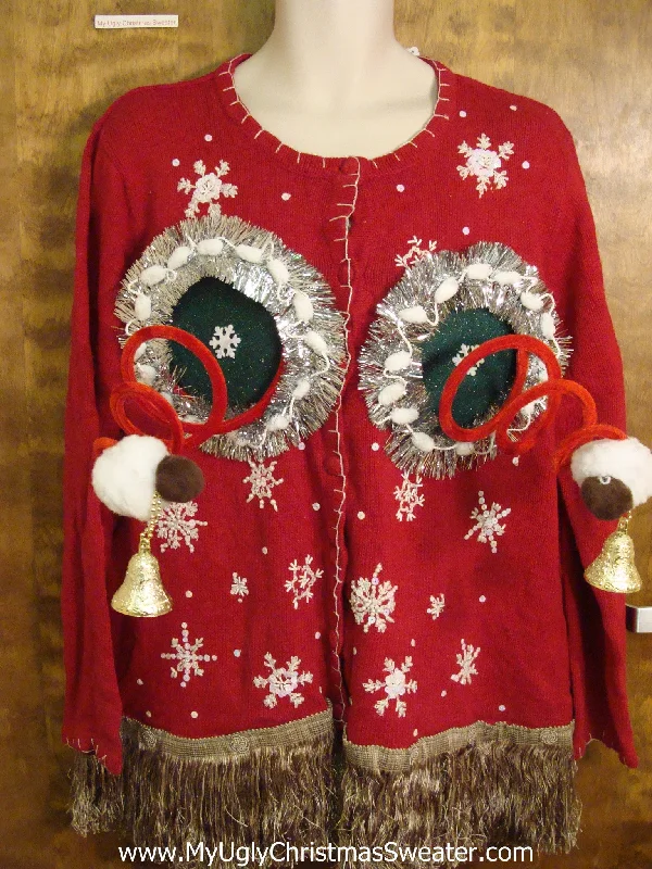 Fembot Red Ugly Christmas Naughty Sweater Cardigan