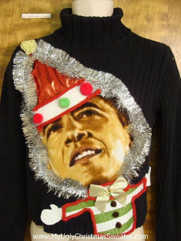Festive President Obama Tacky Christmas Sweater