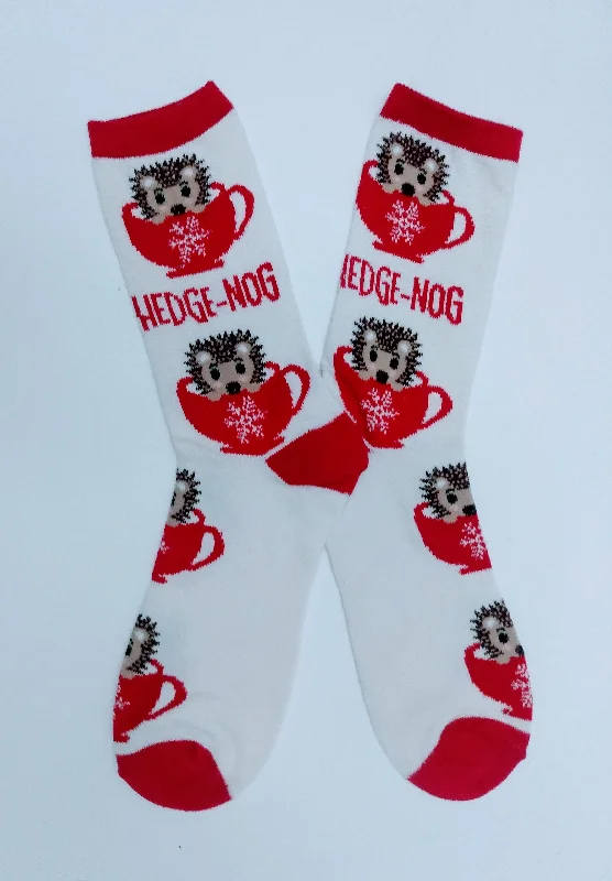 Christmas Reindeer Bells Hedgehog Eggnog Crew Socks