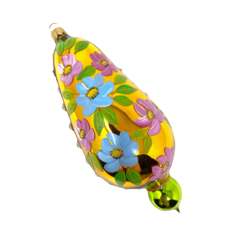 Christmas Evergreen Decorations Florentine Flourish Floral Blown Glass Christmas Ornament