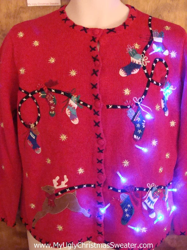 Flying Reindeer 2sided Cute Christmas Sweater with Lights