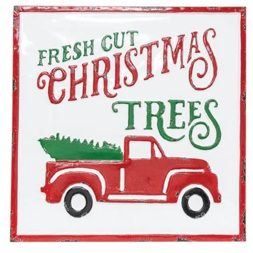 Christmas Winter Nights Magic Fresh Cut Christmas Trees Distressed Metal Sign