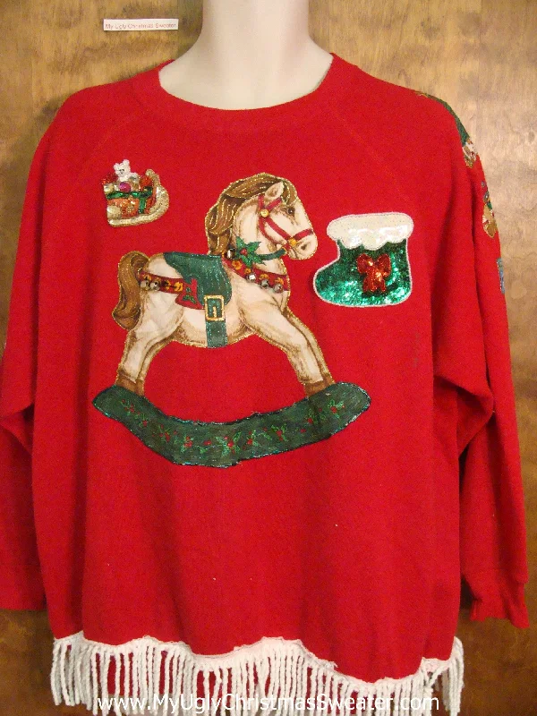 Christmas Candlelight Dinner Funny 80s Rocking Horse Home Crafted Ugly Christmas Sweatshirt