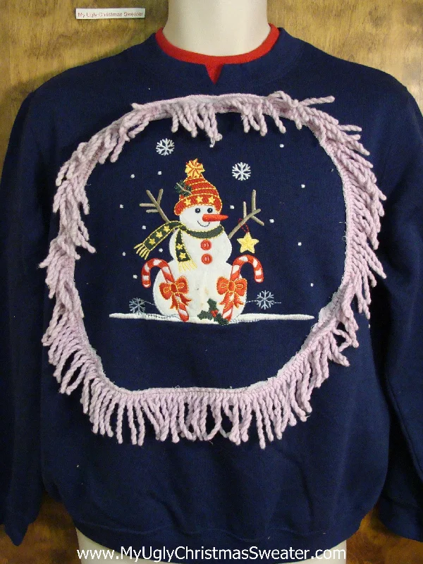 Christmas Outdoor Lights Funny Blue Christmas Sweatshirt Stick Arm Snowman