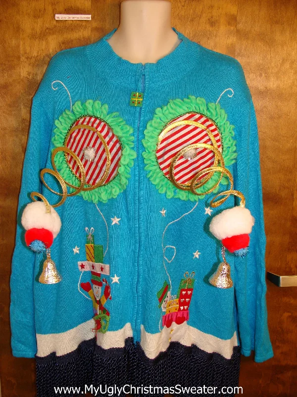 Christmas Cozy Evenings Funny Blue Naughty Ugly Christmas Sweater with Fringe
