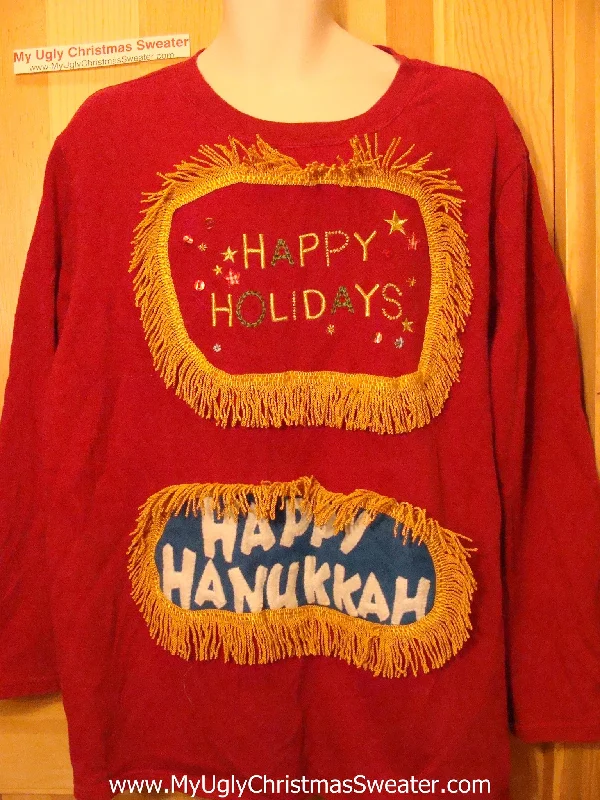 Christmas Twinkling Lights Funny Hanukkah Sweatshirt for Holiday Party