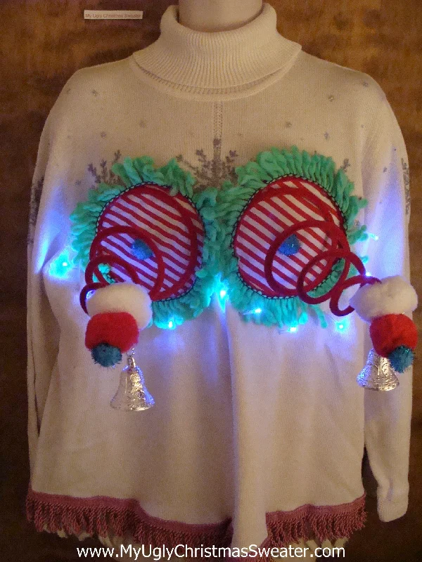 Christmas Festive Lights Funny Light-up Tneck Naughty Ugly Christmas Sweater