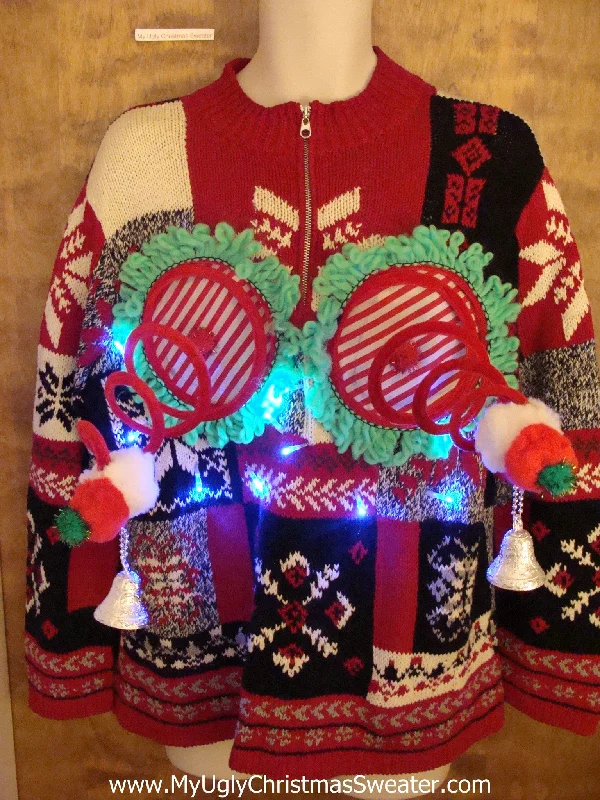 Christmas Cozy Candles Funny Patchwork Light-up Naughty Ugly Christmas Sweater