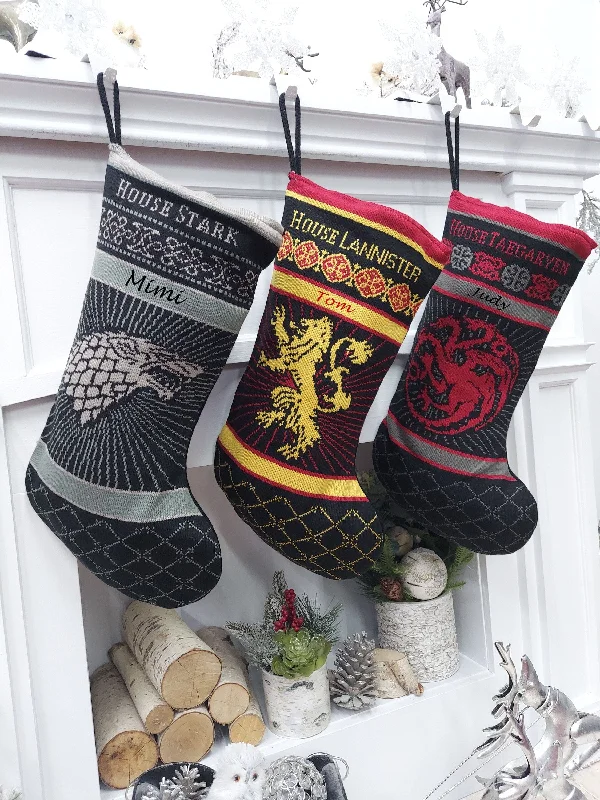 Christmas Jolly Decorations Game of Thrones Knit Holiday Stockings |  House Stark Lannister Taegaryen Sigils HBO Officially Licensed Product Christmas Fan Decor