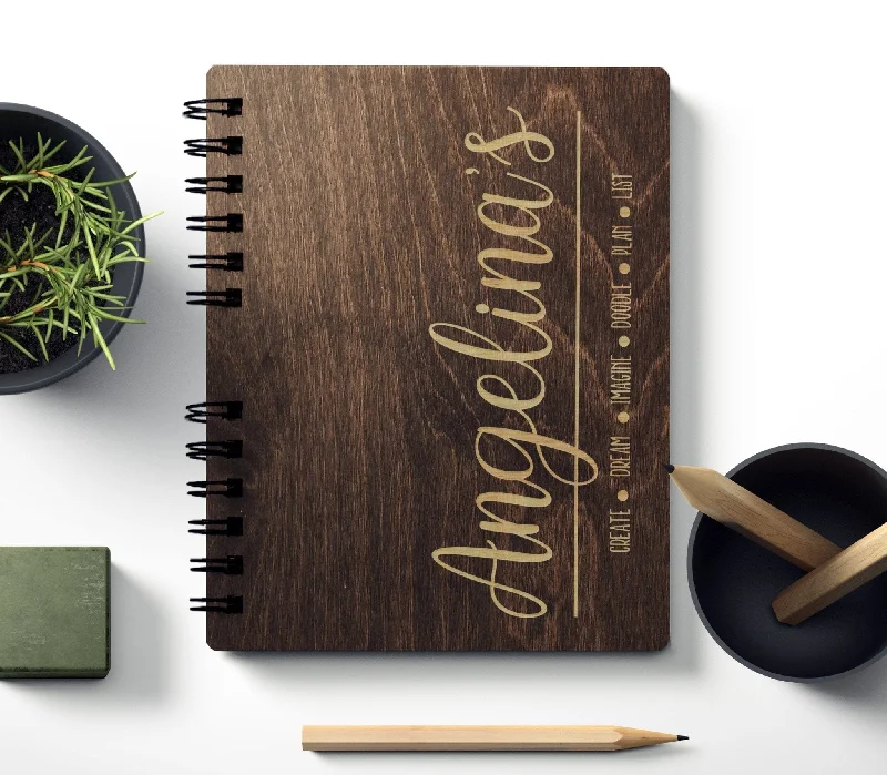 Christmas Jolly Decorations Gift for Her Personalized Wooden Notebook Journal Sketchbook Traveler Album Unique Birthday for Mom or Christmas Present Teen Student Girl