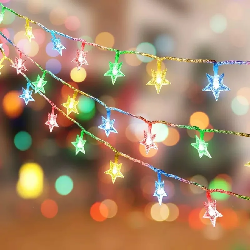 Christmas Joyful Celebration Gilbin 100 LED Star String Lights, Multicolor Plug in Fairy String Lights Waterproof, Extendable for Indoor, Outdoor, Wedding Party, Christmas Tree, New Year, Garden Decoration (Multi-Colored)