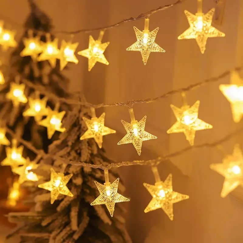 Christmas Cozy Blankets Gilbin 100 LED Star String Lights, Multicolor Plug in Fairy String Lights Waterproof, Extendable for Indoor, Outdoor, Wedding Party, Christmas Tree, New Year, Garden Decoration (White)