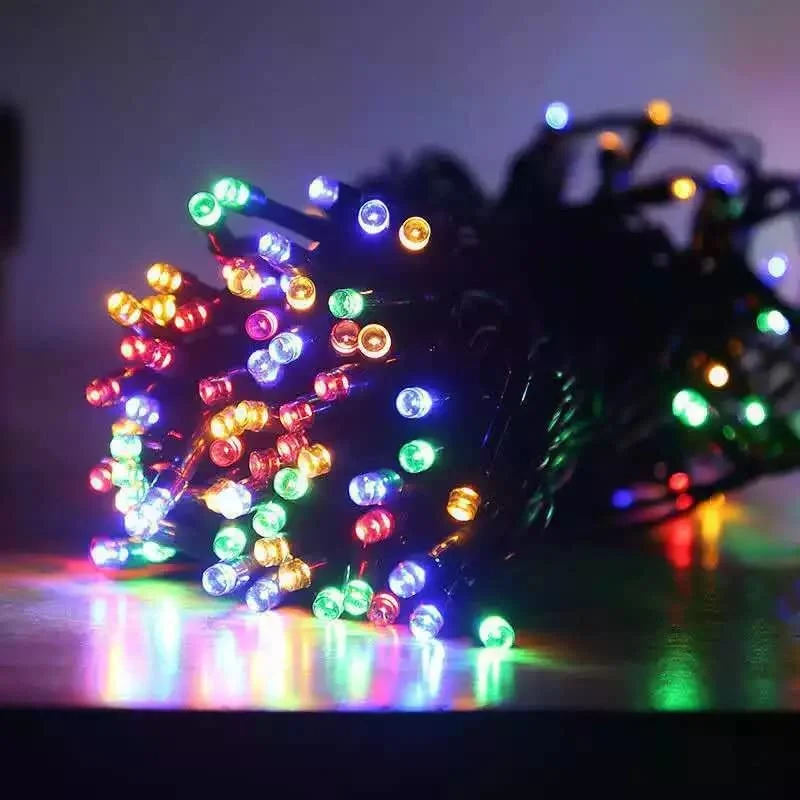 Christmas Winter Forest Gilbin 2-Pack Total 200 LED Multicolor Solar String Lights Outdoor, Waterproof Solar Christmas Lights with 8 Lighting Modes Green Wire Christmas Tree Lights for Garden, Patio, Fence, Balcony
