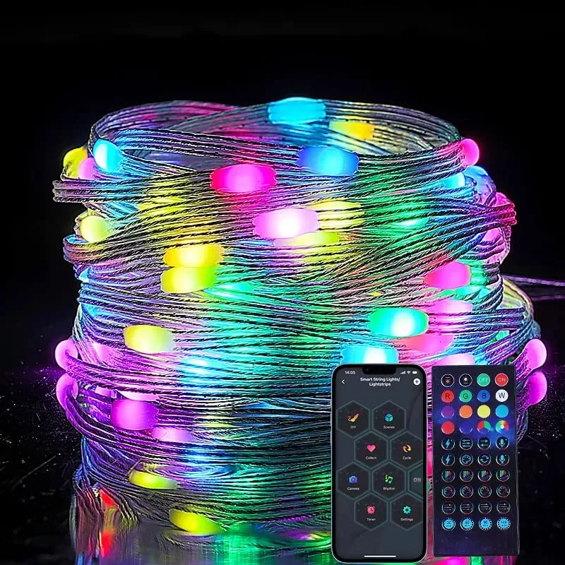 Christmas Fireplace Ambience Gilbin Fairy String Lights USB Plug in: 50Ft 100LEDs Smart Christmas Lights Bluetooth APP & Remote Control, Music Sync, Fairy Lights Color Changing Rope Lights for Bedroom Indoor Outdoor Xmas Tree Dec
