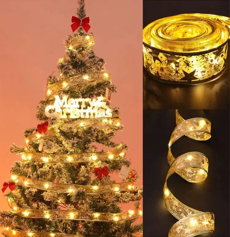 Christmas Homemade Crafts Gilbin Ribbon Christmas Lights, for Christmas Tree Battery Operated Xmas Gift Box Ribbon Birthday Party Holiday Decoration