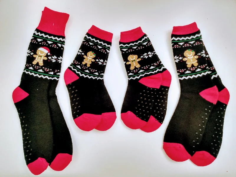 Christmas Home Decorations Gingerbread Family Matching Thick w/ Grippers Crew Socks