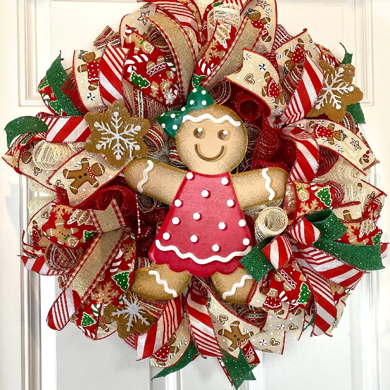 Christmas Holiday Candlelight Gingerbread Girl / Boy Wreath for Double Doors