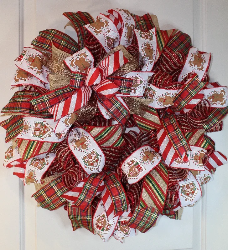 Christmas Fireplace Cozy Gingerbread Ribbon Wreath