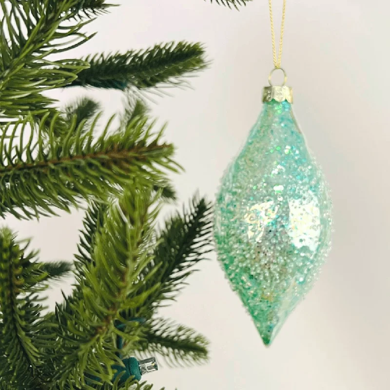 Christmas Joyful Laughter Sea Green Finial Ornament With Sugar Beads