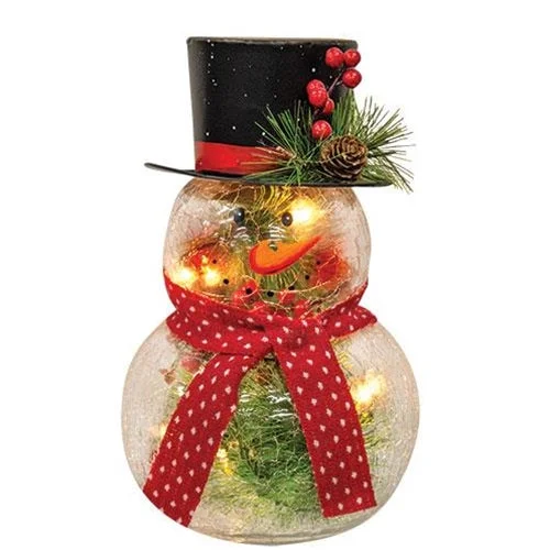 Christmas Winter Festival Glass Lighted Snowman, 6" x 10"