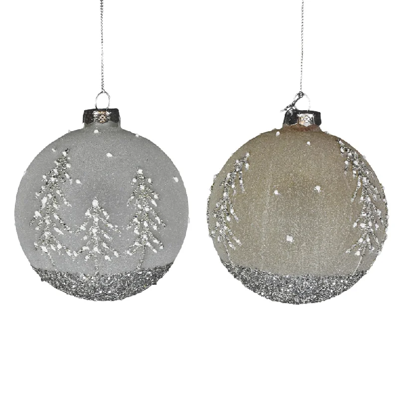 Christmas Santa Arrival Glass Trees Ball Ornament - Taupe