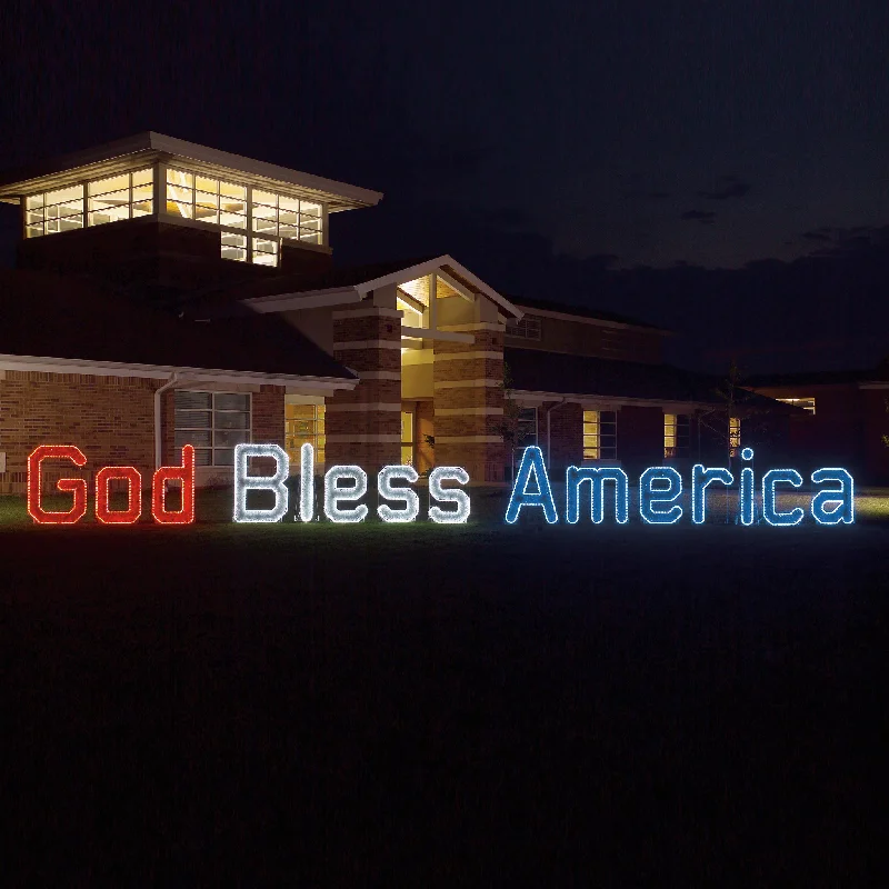 God Bless America Sign (Rope light with Garland) (1113-N)*SOLD OUT FOR 2024 SEASON- Pre order now for next year*