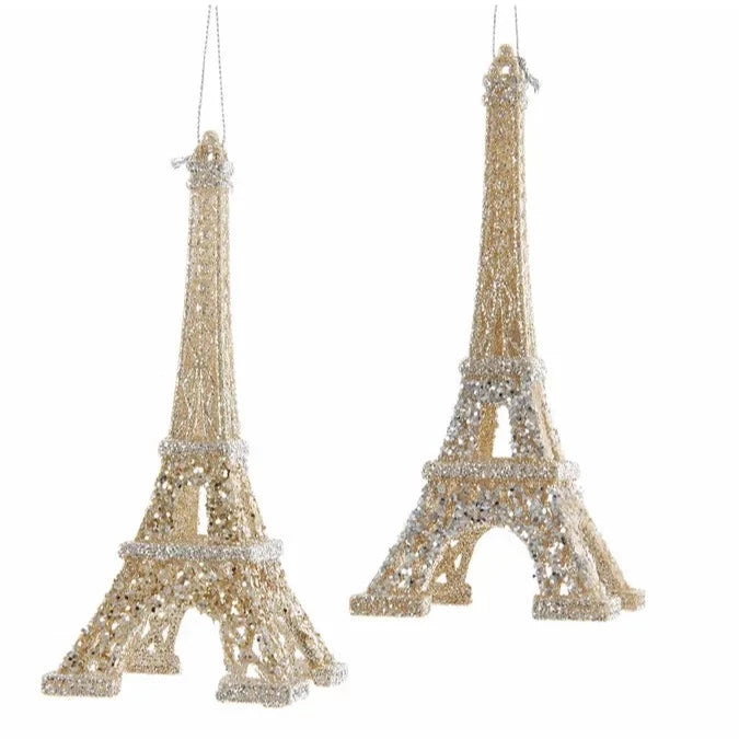 Christmas Chilly Snowfall Gold and Silver Eiffel Tower Ornament