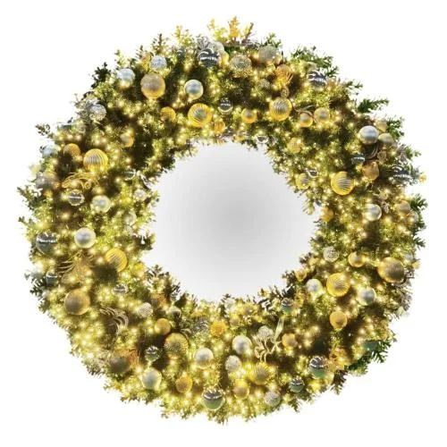 Gold and Silver PRE-DECORATED Wreath w/ Twinkle Warm White Lights