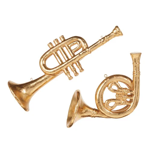 Christmas Cozy Sweaters Gold Trumpet and Horn Ornaments