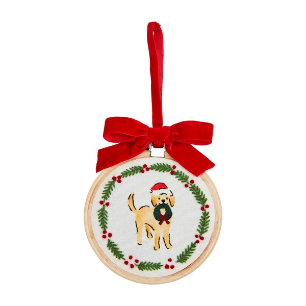 Christmas Snow Covered Trees Golden Retriever Embroidery Hoop Ornament