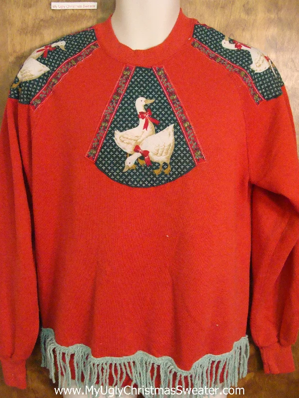 Christmas White Snow Goose Party 80s 2sided Funny Novelty Christmas Sweatshirt