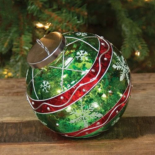 Green Stripe & Snowflake Light Up Ball Ornament