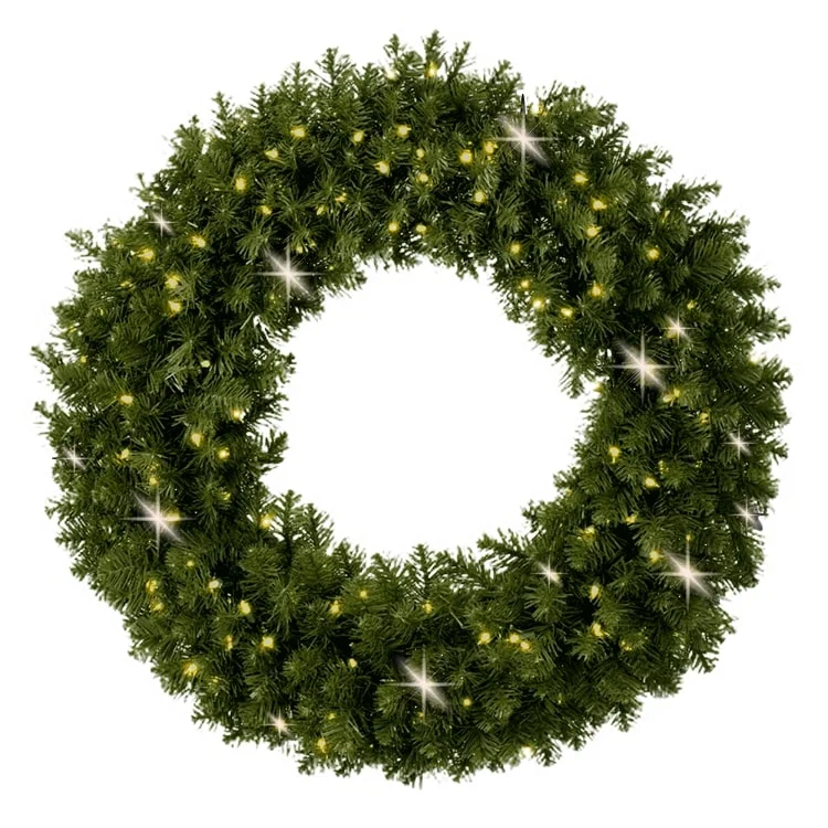 Double Side Large Green Wreath with Warm White Light 10FT