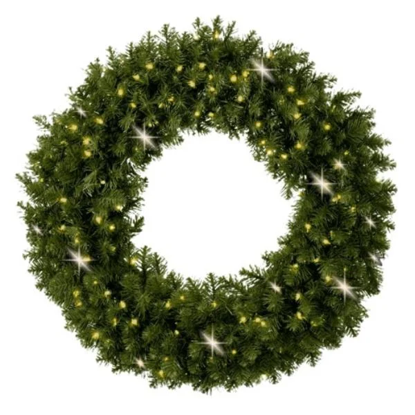 Green Wreath with Warm White LED Lights | Undecorated