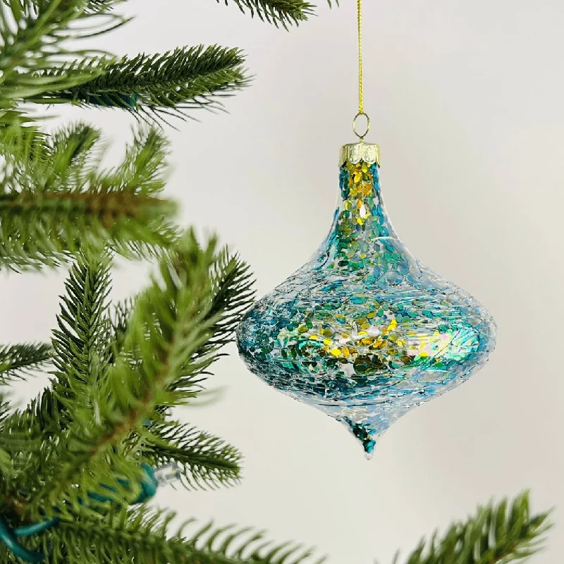 Christmas Glittery Decor Sea Green & Holographic Onion Ornament