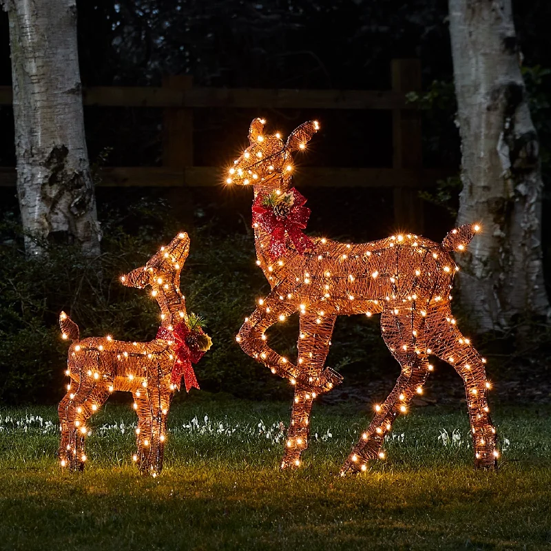 Christmas Holiday Candlelight 90cm Harewood Doe & Fawn Glitter Brown LED Light Up Reindeer Duo