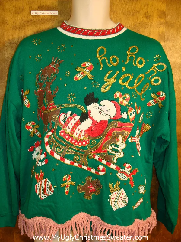 Christmas Tree Snowflakes HOHO Y'ALL Best 80s Flying Santa Funny Christmas Sweatshirt
