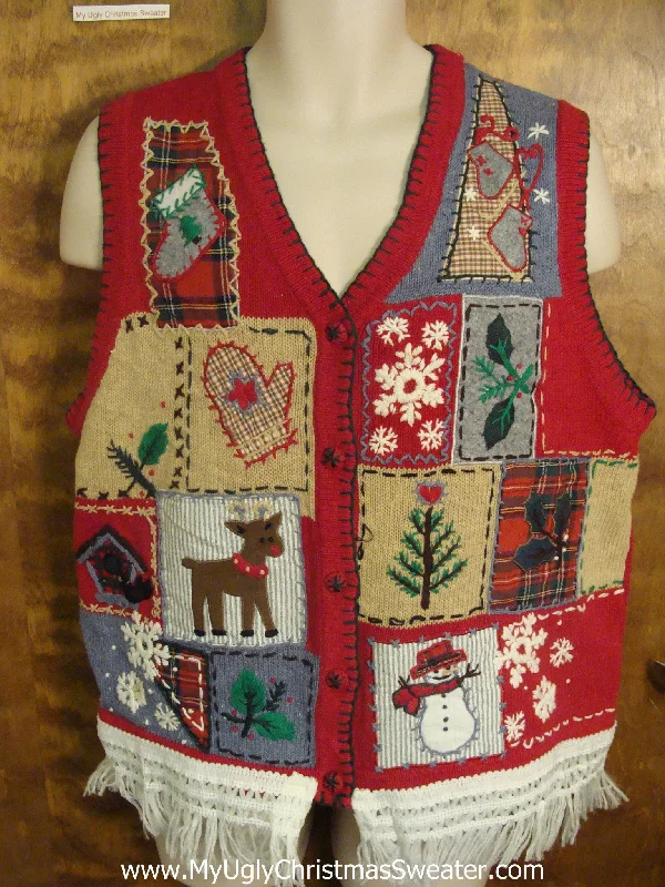Christmas Cozy Decor Holiday Patchwork Design Ugly Christmas Jumper Vest