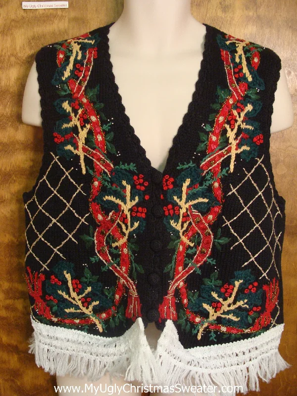 Christmas North Pole Holly and Ribbons Funny Christmas Sweater Vest