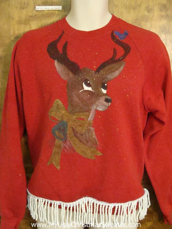 Christmas Handmade Crafts Horrible 80s Homecrafted Reindeer Funny Novelty Christmas Sweatshirt