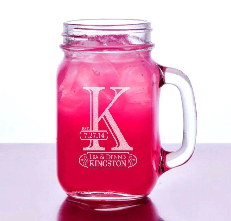 Christmas White Wonderland Initial Mason Jar Wedding Glasses Custom  Name Date Wedding Party Personalized Mugs with Handle Bridesmaid Groomsmen Wedding Favor Gift