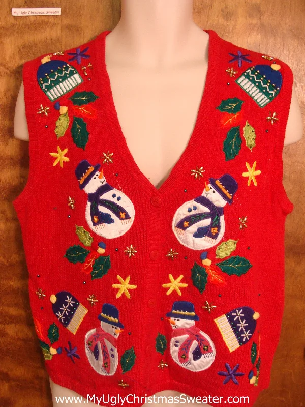 Christmas Magical Experience Jolly Snowmen in Hats Funny Christmas Sweater Vest