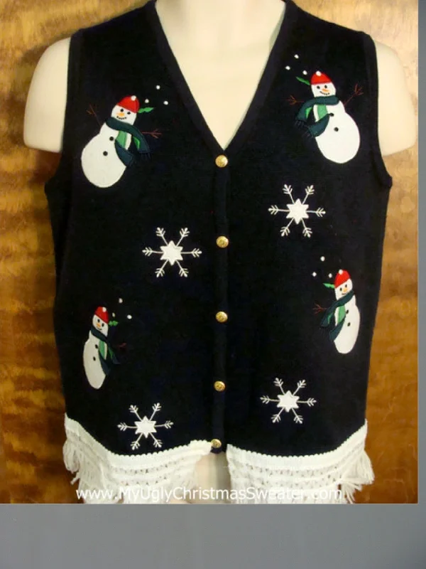 Christmas Golden Bells Jolly Winter Snowmen Ugly Christmas Jumper Vest