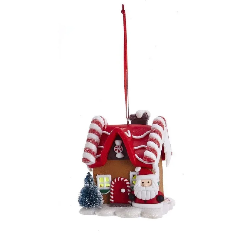 Christmas Holiday Festivities Kurt Adler Gingerbread LED Candy House Ornament - Santa