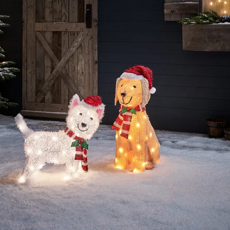 Christmas Snowy Windows Labrador & Westie Outdoor Christmas Figure Duo
