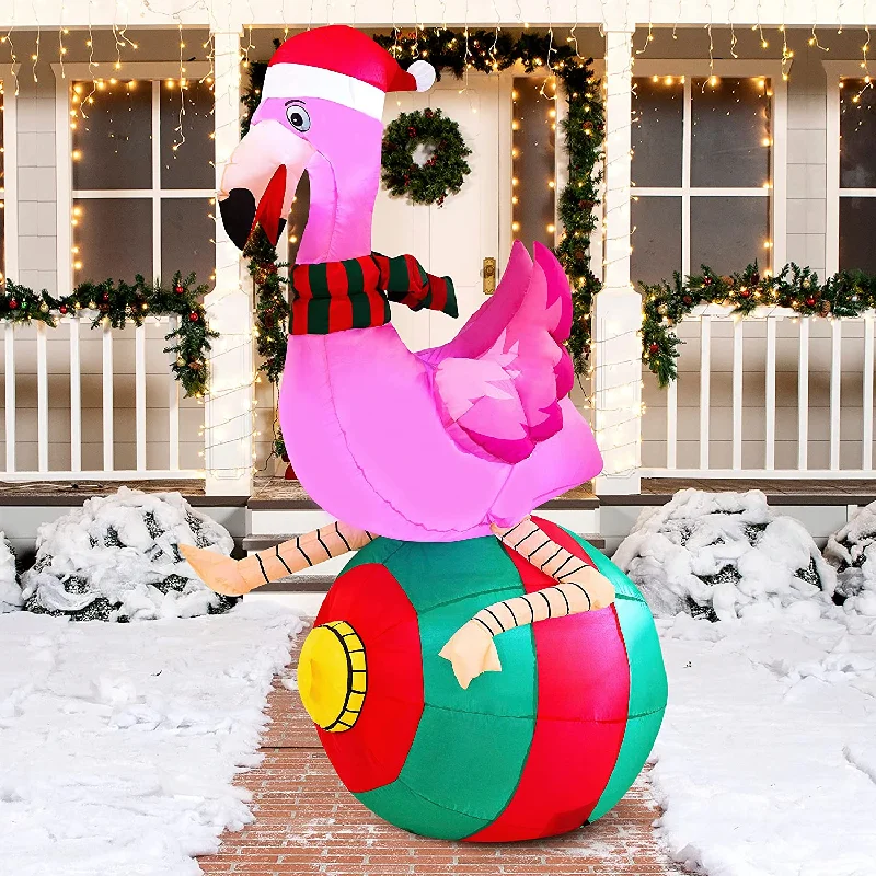 Christmas White Reindeer Christmas Large Flamingo on Ornament Inflatable (6 ft)